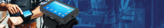 Image of a wearable mobile computer on the wrist of a warehouse worker. Text reads 