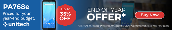 Unitech PA768e Mobile computer end of year offer. Text reads