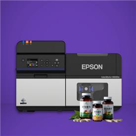 Epson colorworks c8000 printer with supplement containers in front