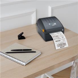 Barcode label being printer by Zebra ZD230.
