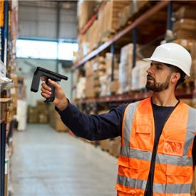 RFID asset tracking with mobile reader in warehouse.